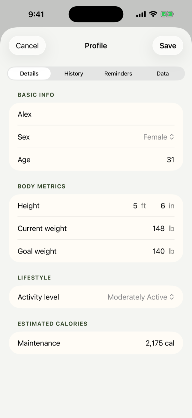 Profile and body metrics